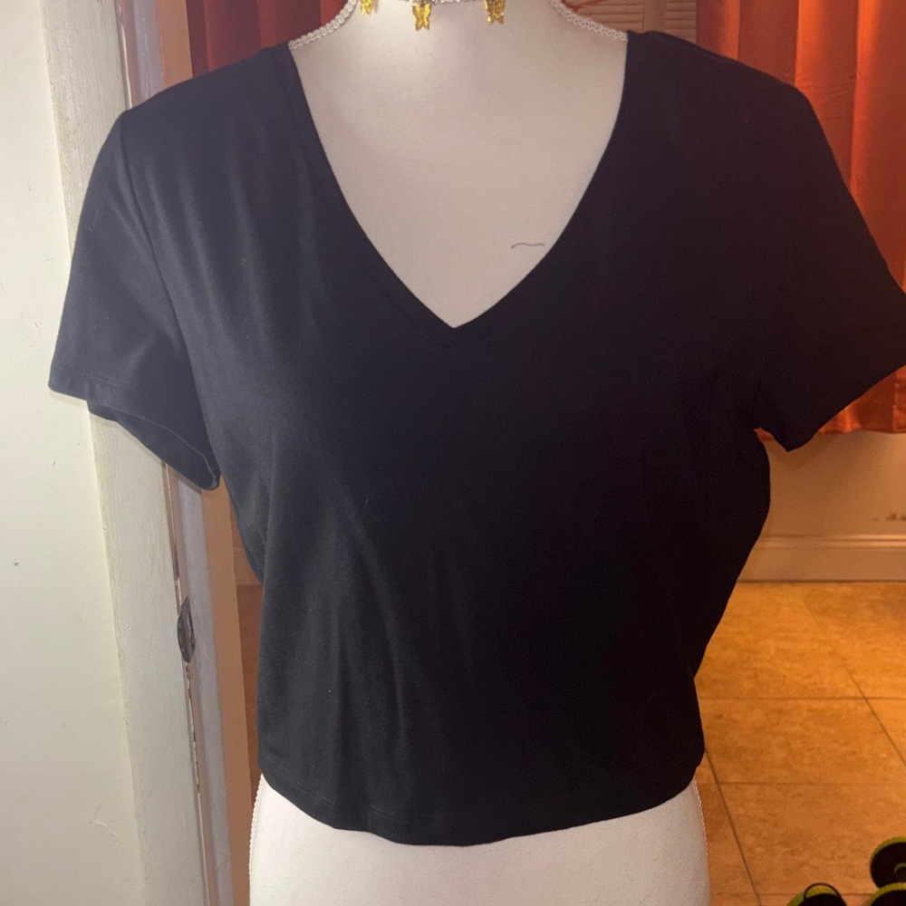 Black V-Neck Women's Top